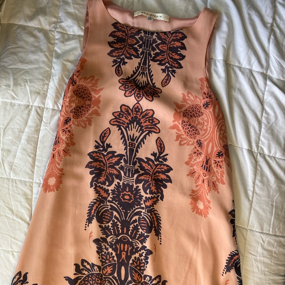 Pink/Navy patterned sleeveless dress (S)